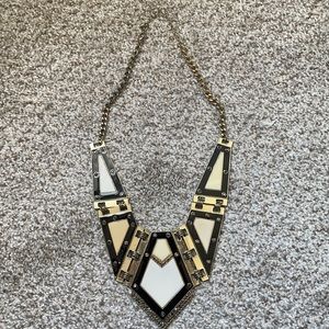 Geometric Black, White, and Gold-tone Bib Necklace
